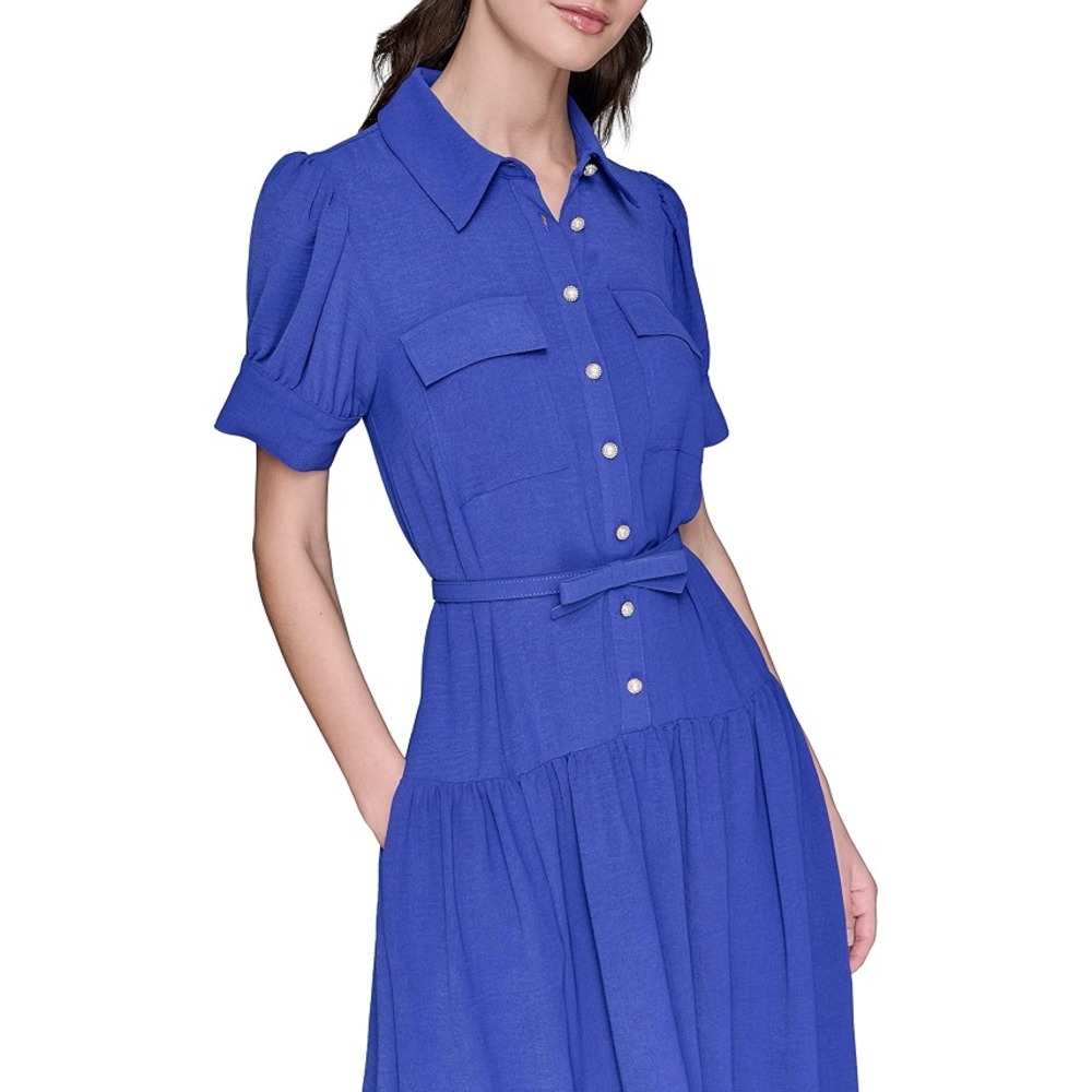 KARL LAGERFELD Women's Short Sleeve Collared Shirtdress Bright Sapphire (12)